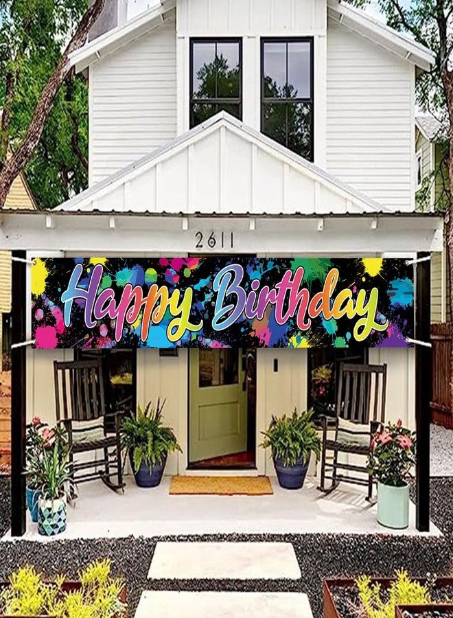 DOTOOMA 118 x 20 Inches Neon Glow In The Dark Happy Birthday Yard Banner Sign Color Graffiti Splash Paint Polyester Children Baby Shower Party Decorations Supplies Indoor Outdoor - Image 2